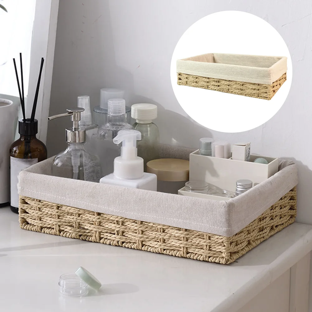 

Rattan Storage Box Paper Weight Desktop Organizer Basket Sundries Container Shelf Woven Baby Household