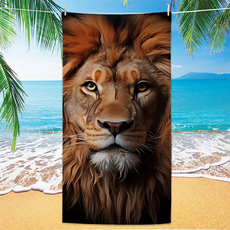 

New Lion Beach Towel Microfiber Digital Print Sunproof Shawl Extra Large Towel for Camping Gym Bold Lion Design