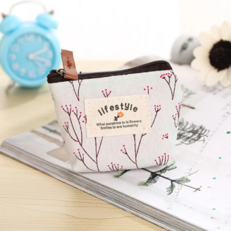 Fashion Flower Pattern Coin Purses Small Fresh Canvas Coin Wallet Lady Girls Earphone Coin Key Money Storage Bag Zipper Pouch