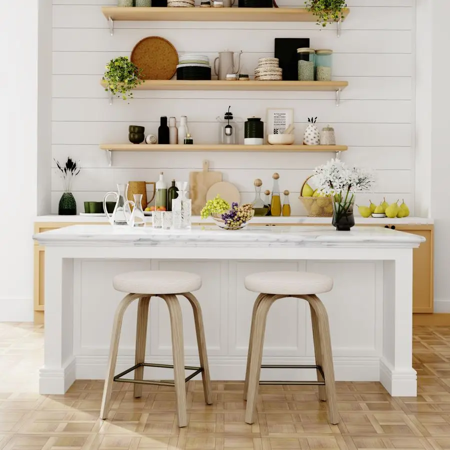 

Stools Set of 2, Counter Height Backless Bar Stools, 26 Swivel Barstools Kitchen Chair with Upholstered Fabric Seat, Beige