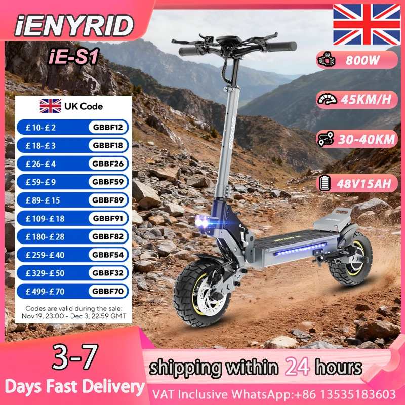IENYRID IE-S1 E-scooter 800W Electric Scooter Motor 48V15Ah Smart LCD Display Scooters Adult 10-inch in Air Off-road Tire