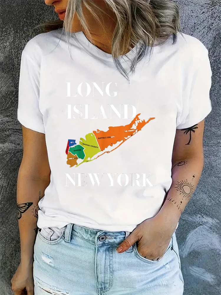 Long Island NY Souvenir Tee Native Long Islander Map NYC T-Shirt Peace and friendship Round Neck Summer Top Tshirts For Youth