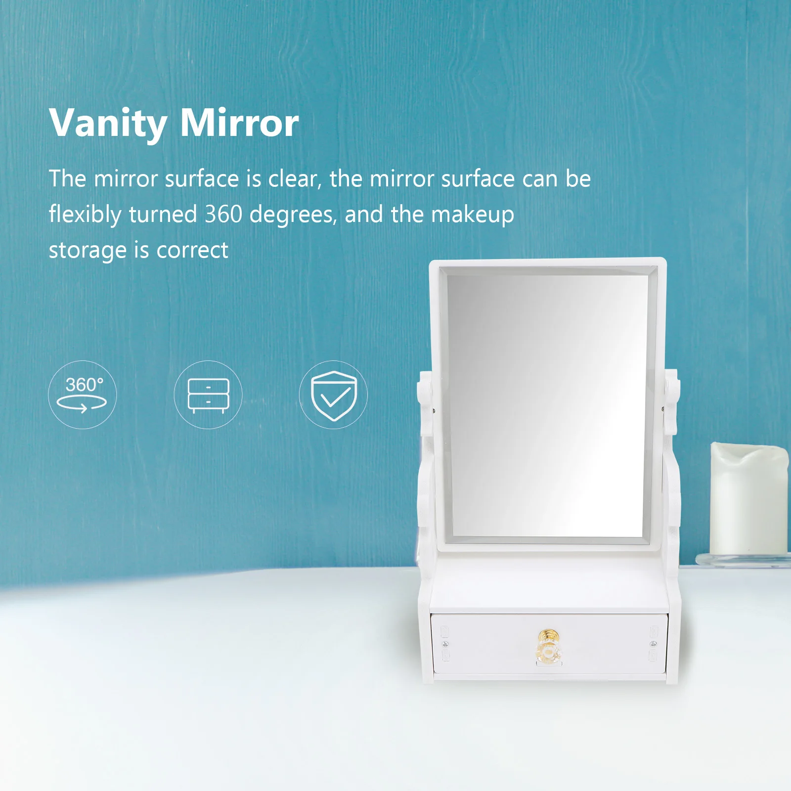 

Small Makeup Mirror Plastic Table Vanity Accessories Office Desk for Bathroom Decorative Mirrior
