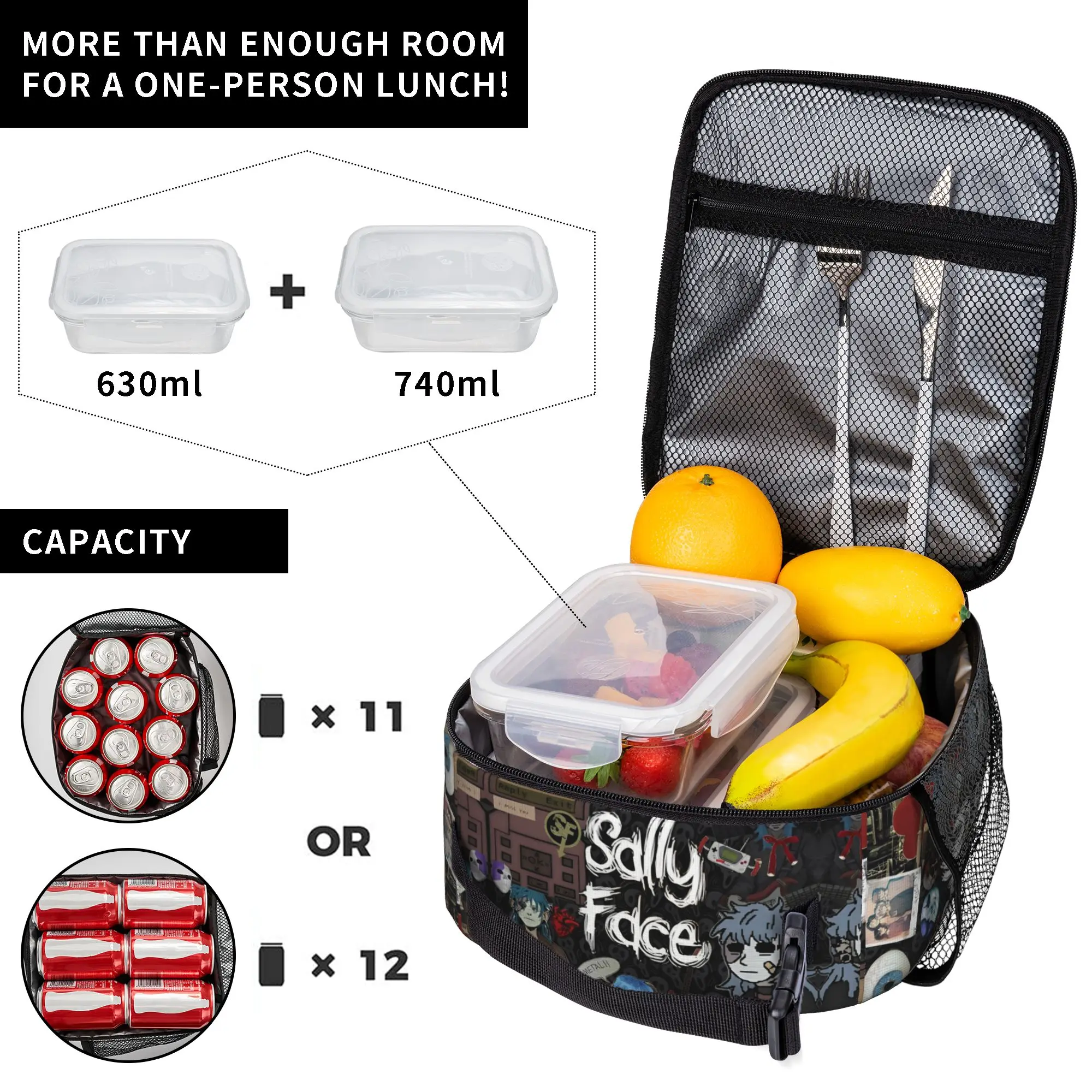 Insulated Lunch Tote Bag Sally Face Sal Fisher SF Y2K Game Gothic Thermal Cooler Lunch Boxes Portable Travel Bento Storage Box