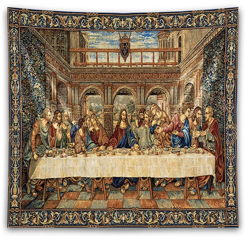 The Last Supper Tapestry  Jesus Wall Hanging Christmas Home Decoration Christ Resurrection Vintage Large Fabric Decor Da Vinci