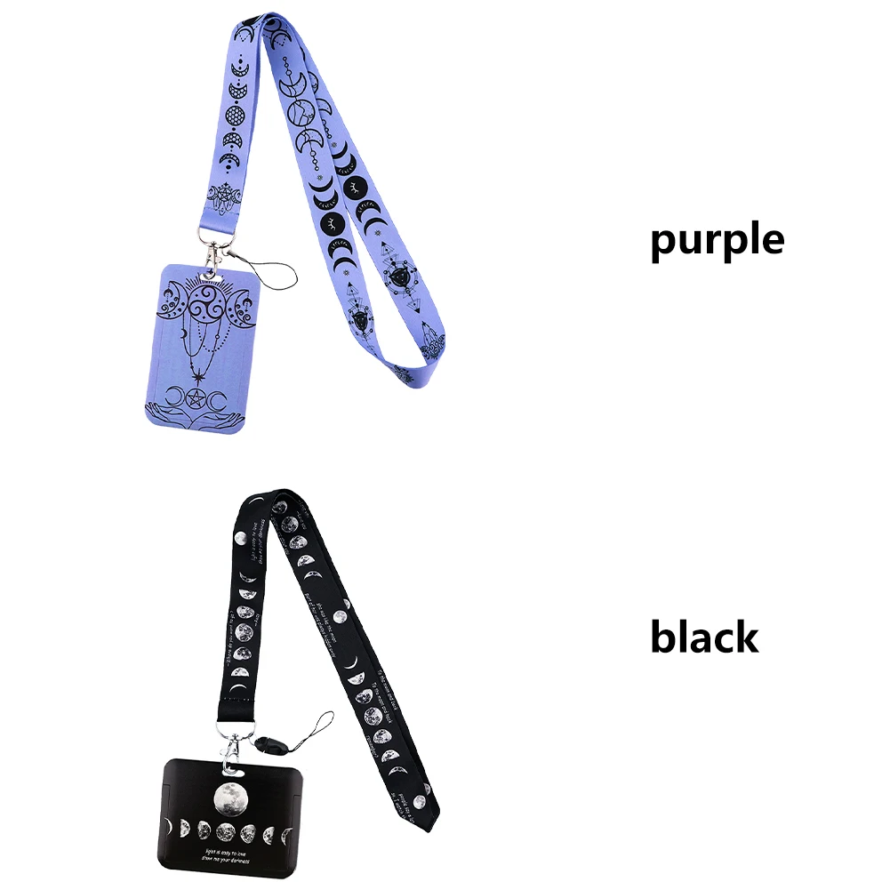 ABS Keys With Lanyard Sun Moon Vertical Aesthetic Card Protector Neck Strap Detachable Lightweight Badge Holder Waterproof