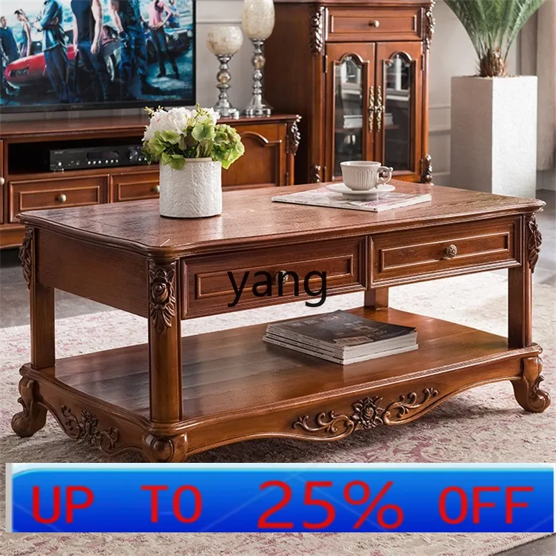 

LHH журнальный столик из цельного дерева, прямоугольный журнальный столик для гостиной, вилла с выдвижным ящиком, приставной столик для хранения