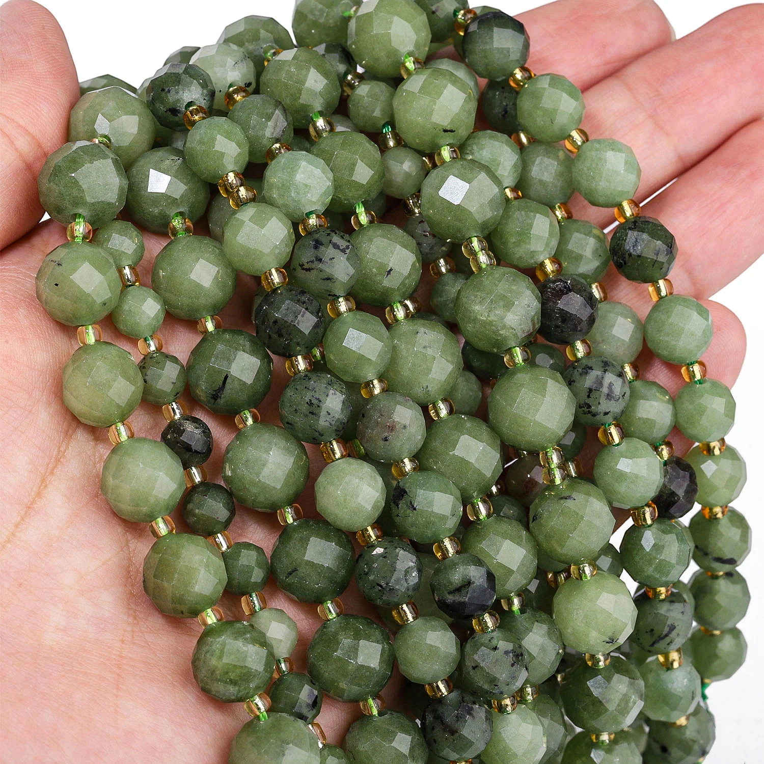 6 8 10mm Faceted Round Beads Natural Green Jade Stone Beads for Jewelry Making Diy Bracelet Necklace Accessories 7.5inch
