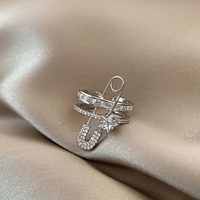 European And American Style Ring Exaggerated Micro-Inlaid Zircon Open Ring Pin Design Double Layer Finger Jewelry For Woman
