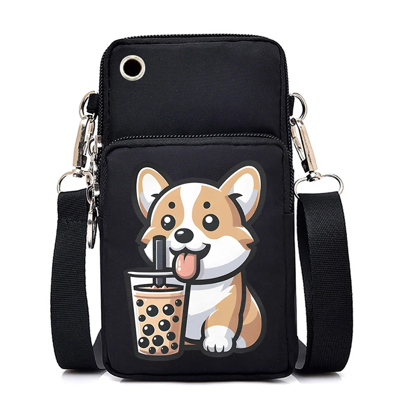 Dog Boba Tea Anime Ladies Mobile Phone Bag Small Shoulder Crossbody Bag Mini Wallet Casual Telephone Messenger Bag Wallet Purse