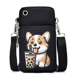 Dog Boba Tea Anime borsa per cellulare da donna borsa a tracolla piccola a tracolla Mini portafoglio borsa a tracolla per telefono Casual borsa a tracolla