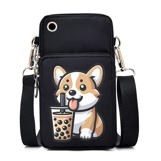 Dog Boba Tea Anime Ladies Mobile Phone Bag Small Shoulder Crossbody Bag Mini Wallet Casual Phone Messenger Bag Wallet Purse