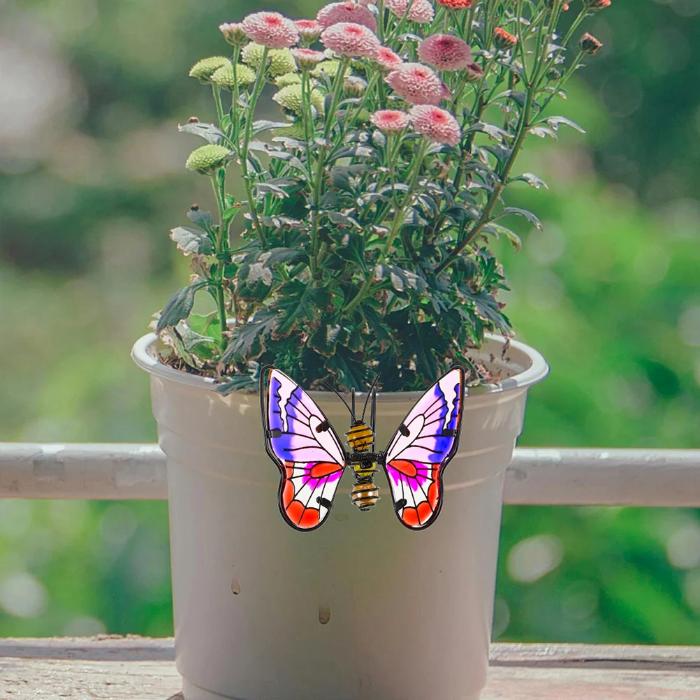 

2 pcs Butterfly Shape Decor Metal Glass Hanging Ornament For Plants Pots Garden Yard Wall Window Decoration Planter Hanger Iron