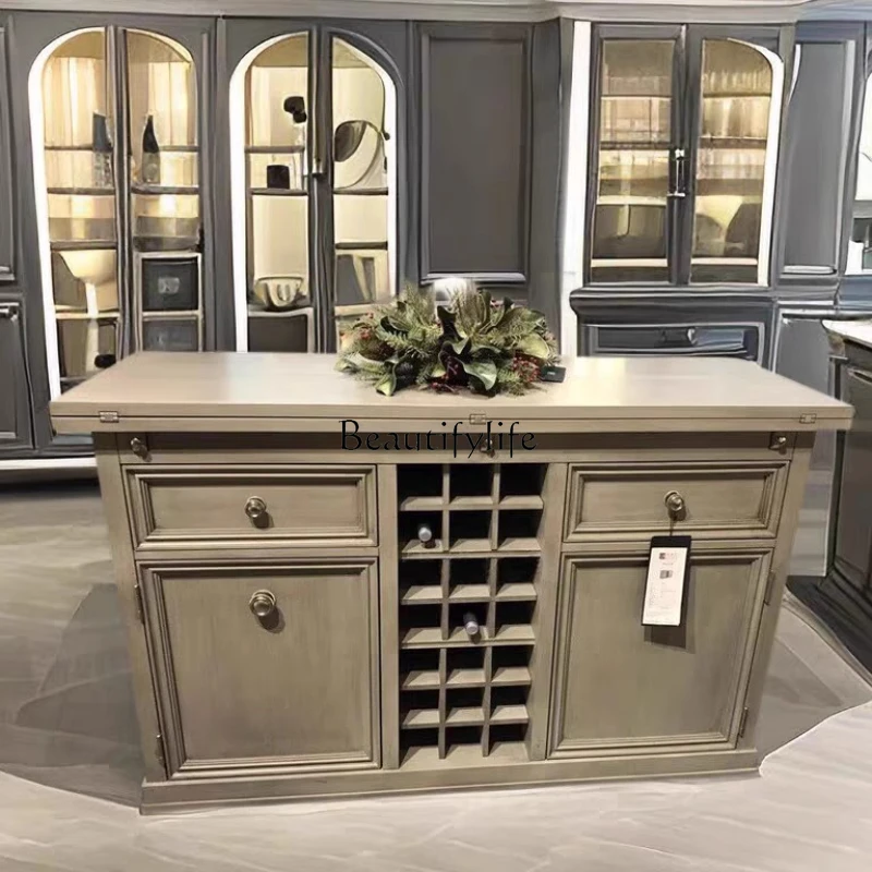 

American retro bar table, side cabinet, high-end old solid wood partition island