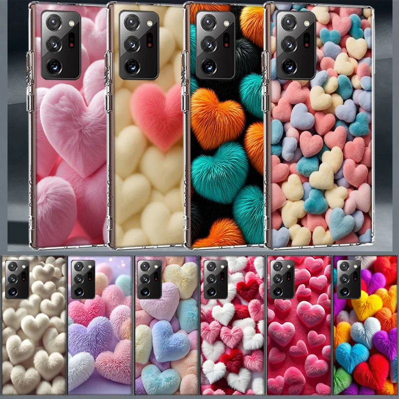 Furry Heart Phone Case for Samsung A55 A35 A25 A15 A07 A05S A16 A17 A26 A36 A37 A56 A57 Galaxy Note 20 10 A50S A71 A51 A31 A30 A