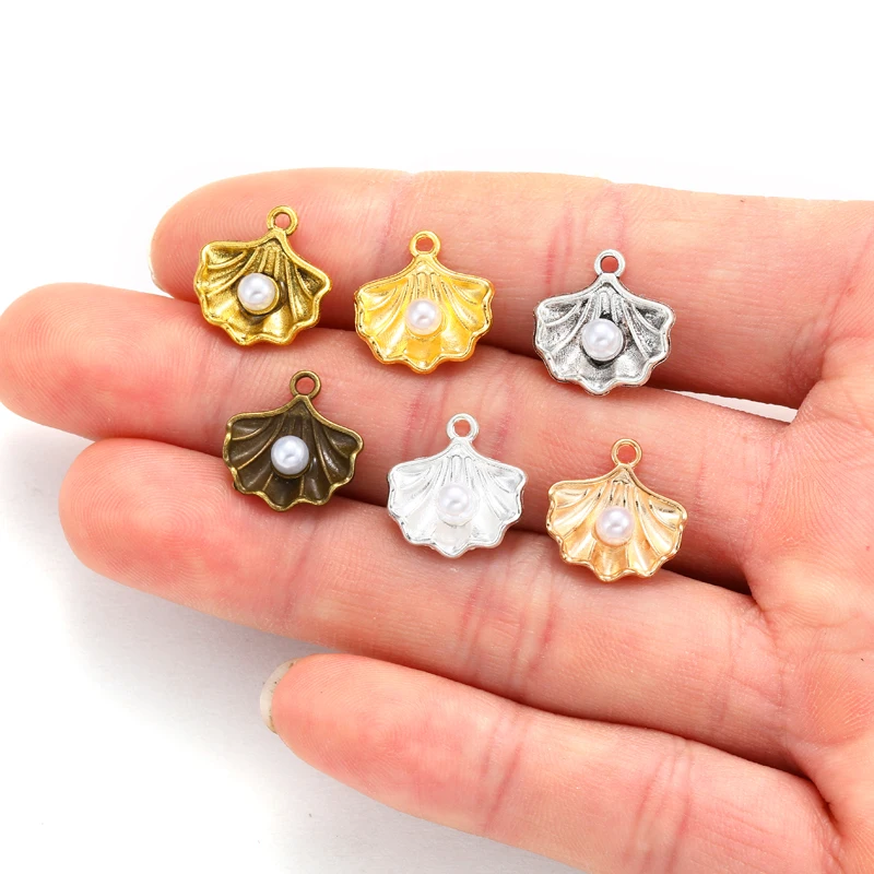 10 Uds. De dijes de concha de perla de 6 colores, pendientes, pulseras, colgantes para fabricación de joyería Diy, joyería hecha a mano 15*15mm D7155