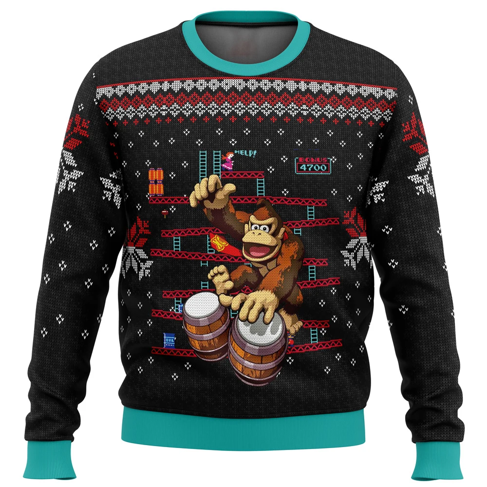 Donkey Kong Drums Ugly Christmas Sweater Gift Santa Claus Pullover Men 3D Sweatshirt And Top Autumn And Winter Clothi