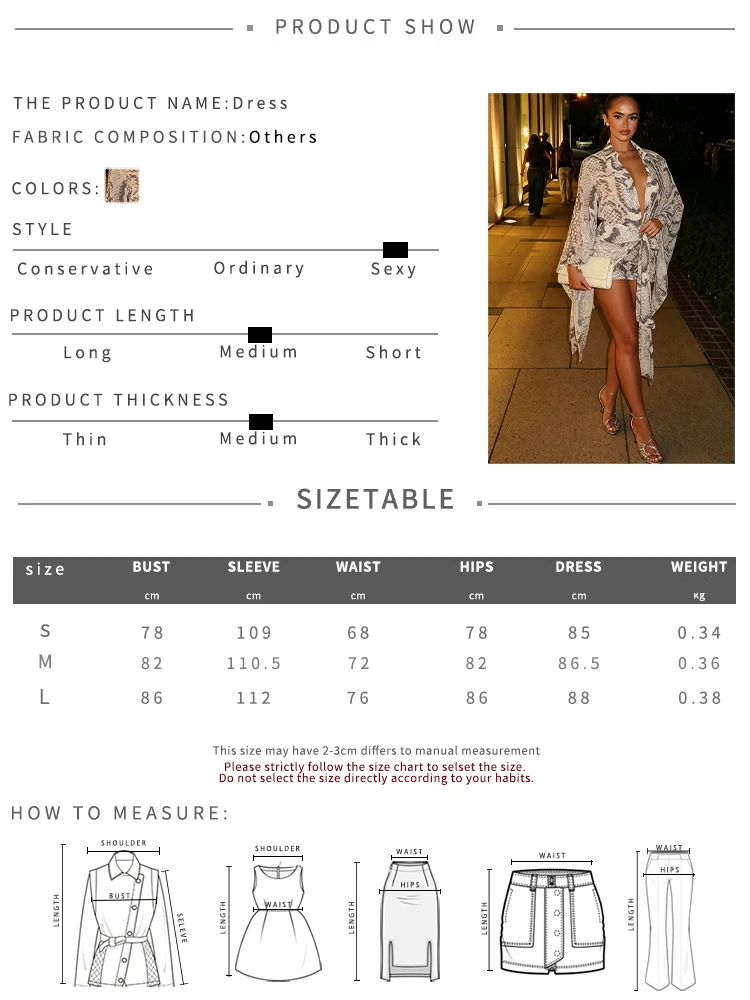 Weird Puss Serpentine Print Minikleid für Damen, Herbsttrend, tiefer V-Ausschnitt, lange Ärmel, Schleifendekoration, sexy, modischer Stil, figurbetont – Detail 1