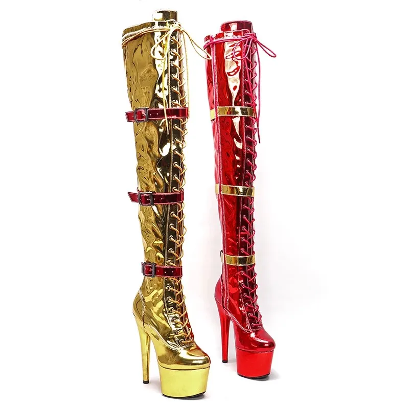 

Women's 17CM/7Inches PU Upper High Heel Platform Thigh High Boots Closed Toe Pole Dance Boots 124