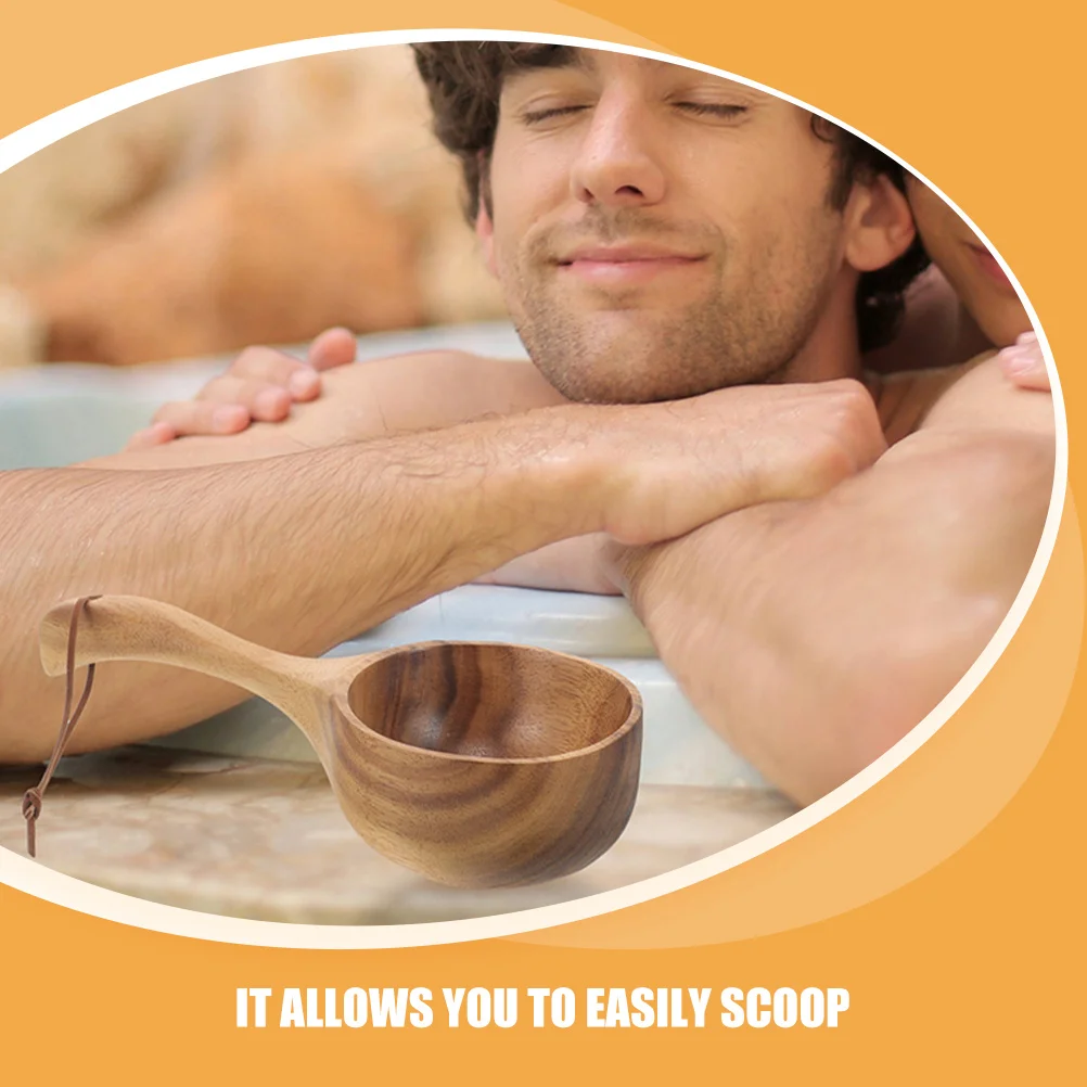 2 قطعة مغرفة حمام ملعقة مغرفة مياه خشبية مقبض طويل لساونا دش الحمام سبا استخدام أداة غمس منزلية متعددة الوظائف