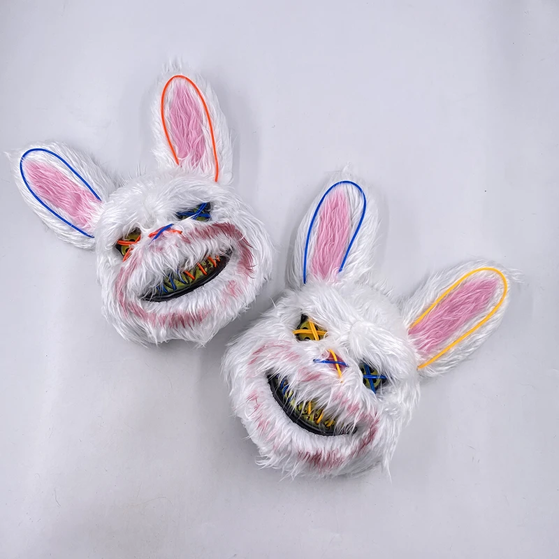 Horror Mixed Colors Light Up Rabbit Mask Scary LED Glowing Bunny Mask Men Women Masquerade Luminous Disguise Mask Props