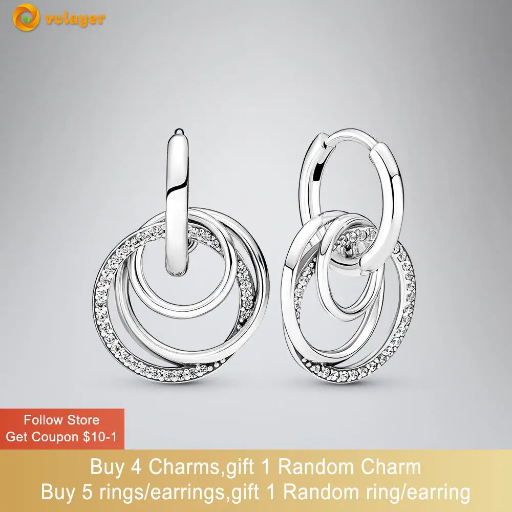 

Volayer 925 Sterling Silver Earrings Family Always Encircled Hoop Earrings for Women Female Fashion Jewelry Gift Free Shipping