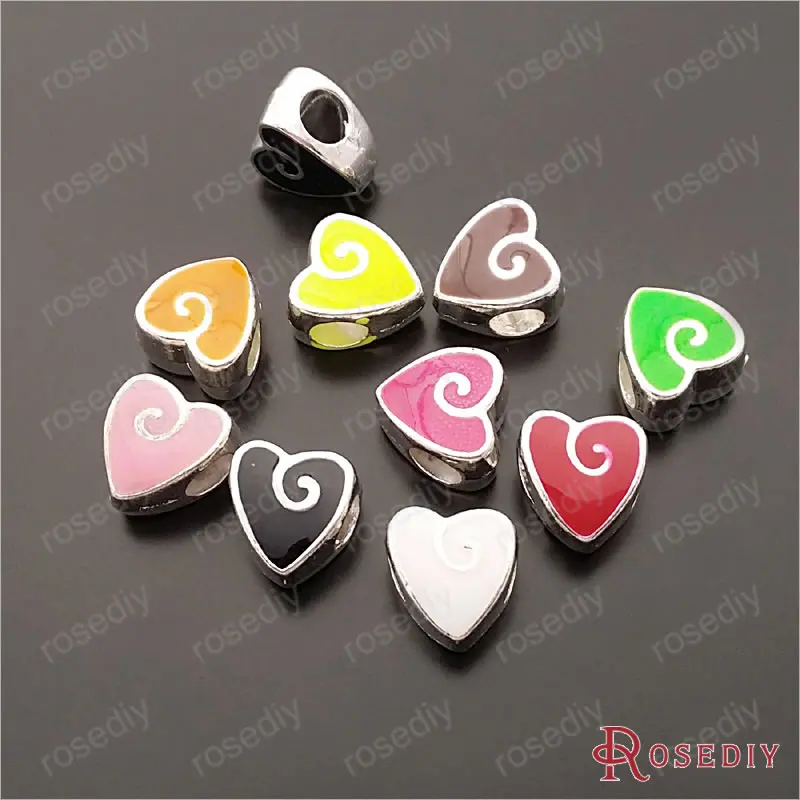 

(JM7554)Wholesale 11*11mm hole 4.5mm Random Mix Color Heart Zinc Alloy Big Hole Beads Diy Jewelry Findings Accessories 10 pieces