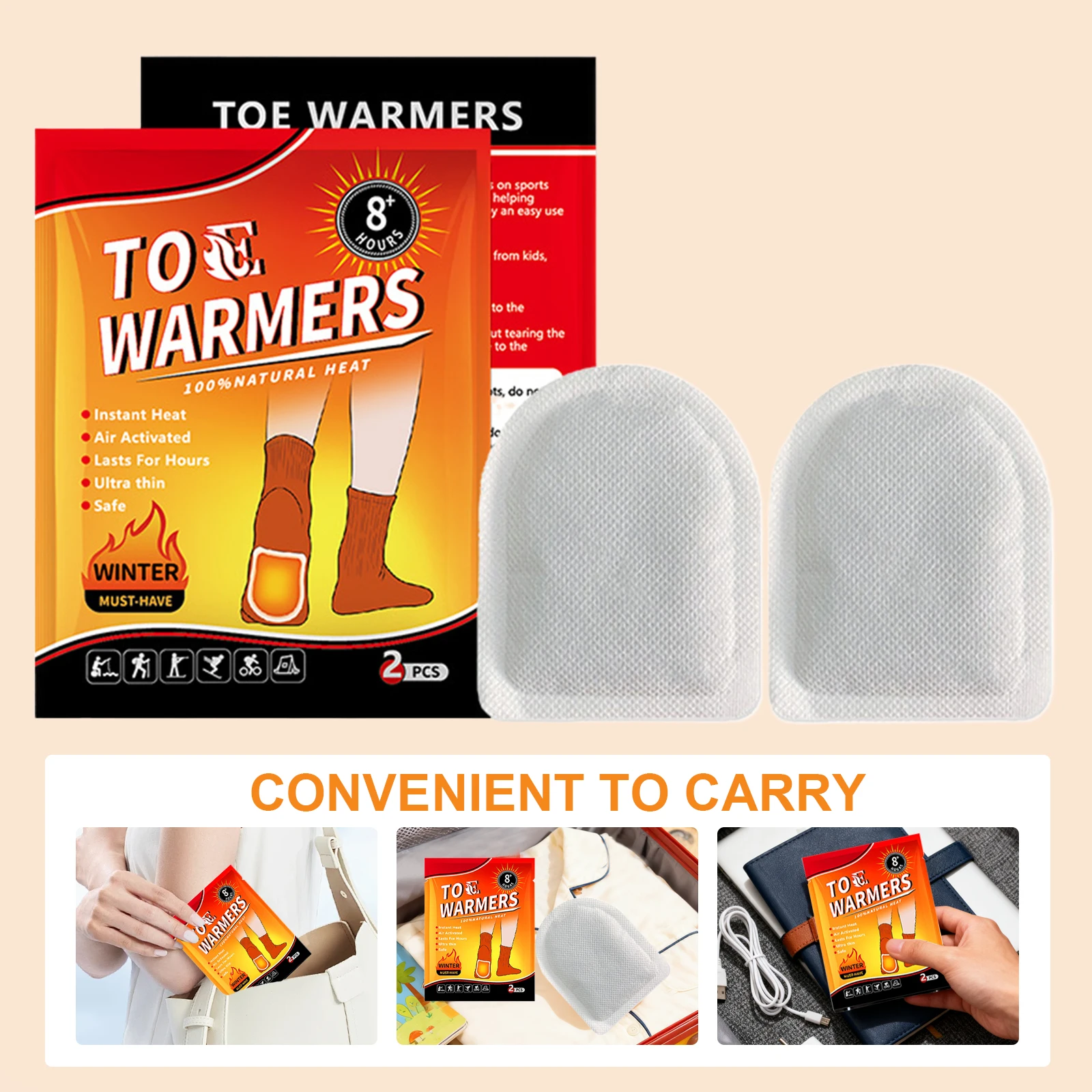 20 زوجًا من أجهزة تدفئة القدمين للاستعمال مرة واحدة حتى 8 ساعات من حزمة الحرارة بسهولة مع لاصق للأنشطة الرياضية للعمل في الهواء الطلق