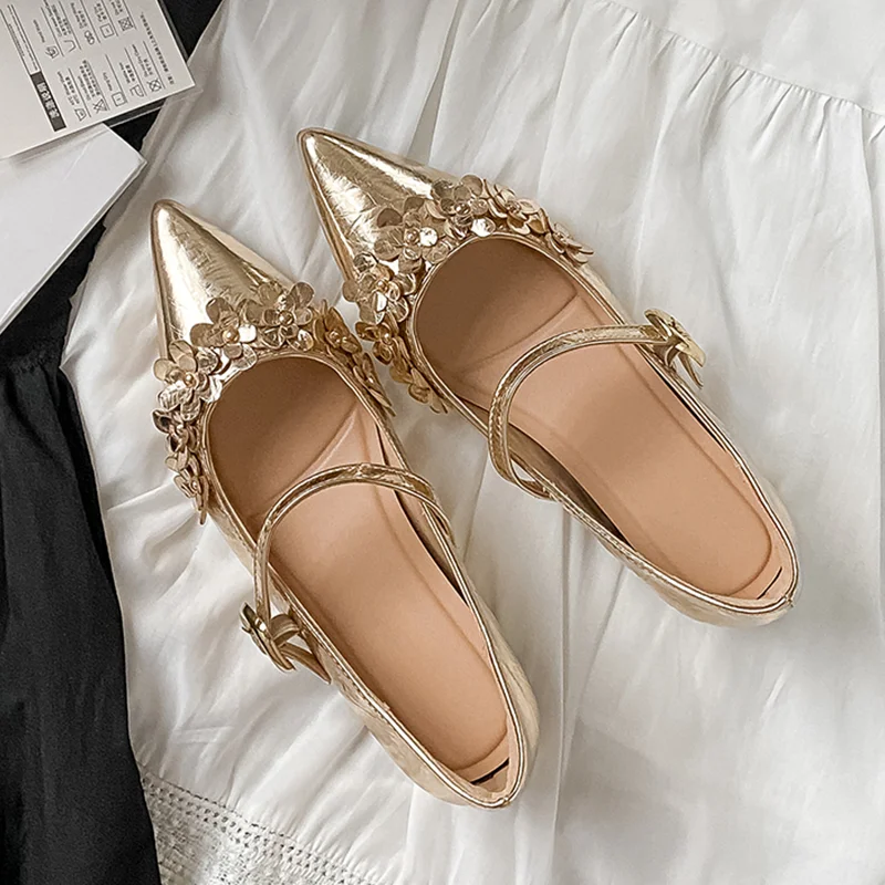 

Flower Flats Women's Shoes Luxury Pointed Toe Fashion Shoes 2025 Autumn Party Dress Elegant Shoes New Brand Cozy Mujer Zapatos
