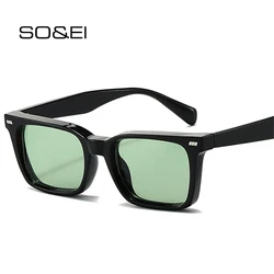 SO&EI New Sunglasses Women Fashion Square Dark Green Shades UV400 Retro Rivets Decoration Punk Men Sun Glasses