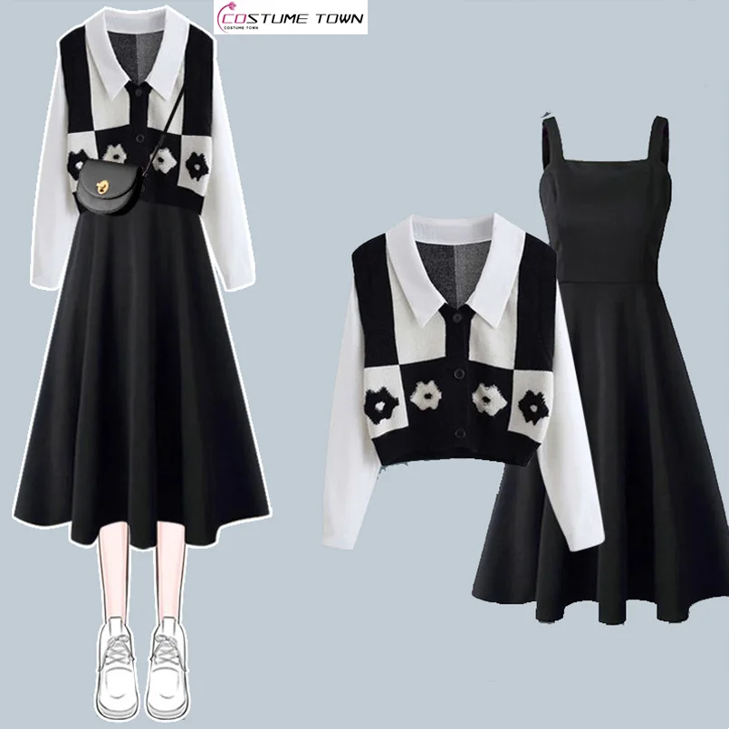 Spring Wear a Complete Set of 2024 New Fashion Age Reducing Vacation Two piece Top Paired with Strap Dress Two piece Set