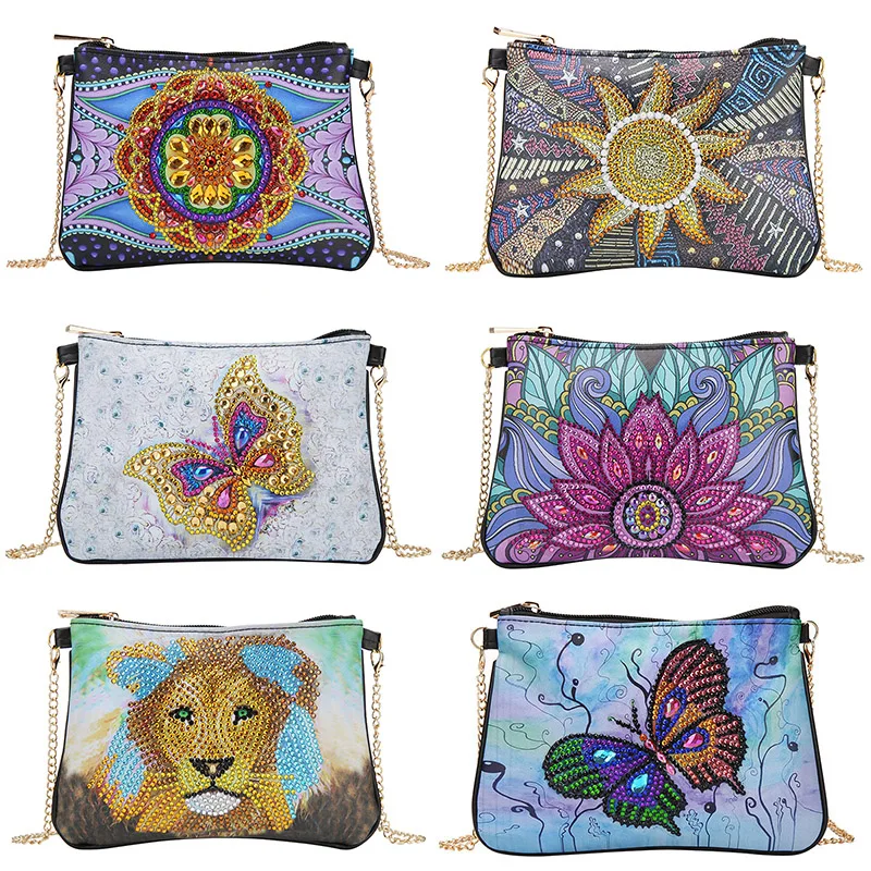 5D DIY Diamond Painting Wallet Chain Shoulder Bag Leather Women Clutch Coin Purse Cosmetic Storage Bag Gift for Women Girls