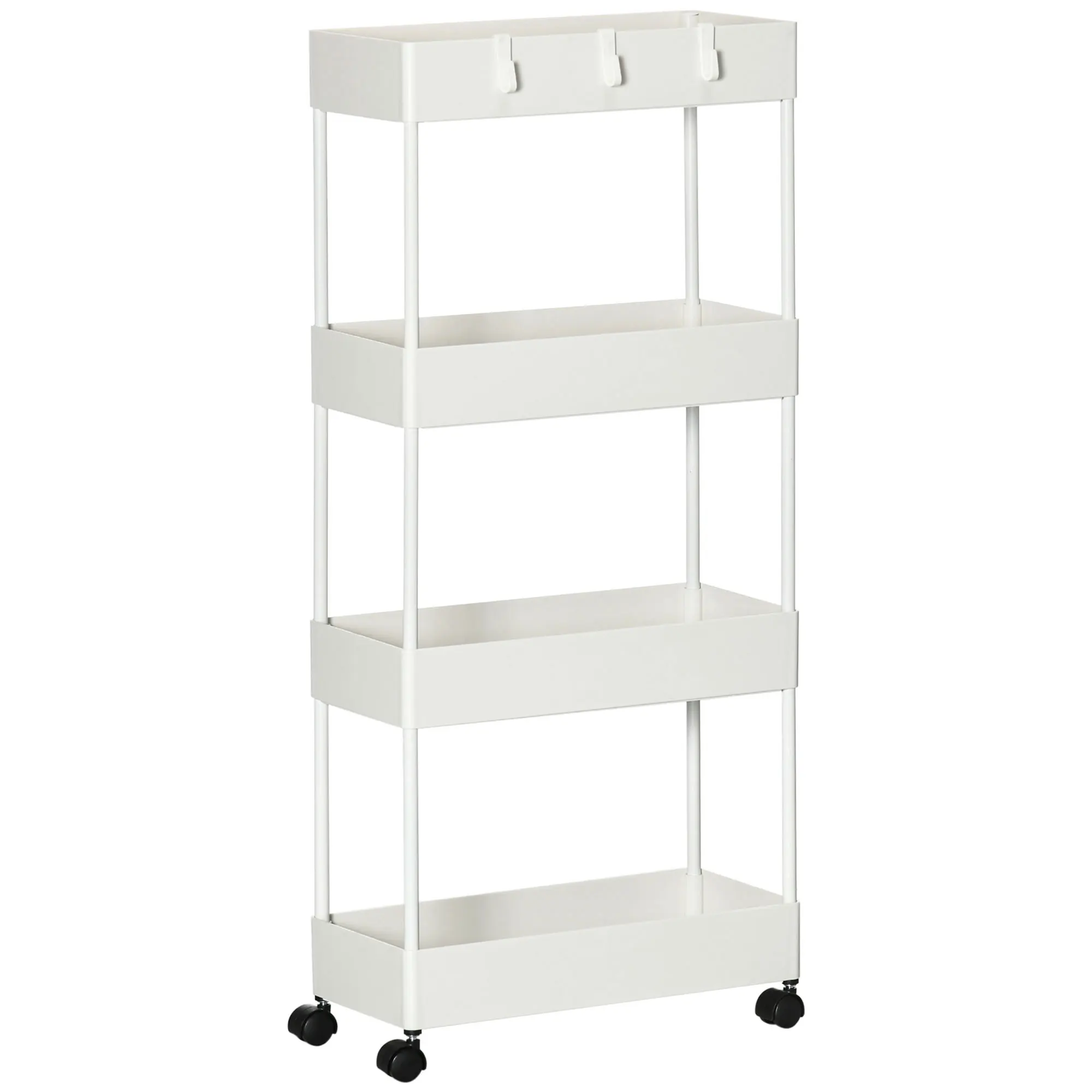 HOMCOM Auxiliary cart with 4 baskets and 4 removable hooks 40x19x90 cm White