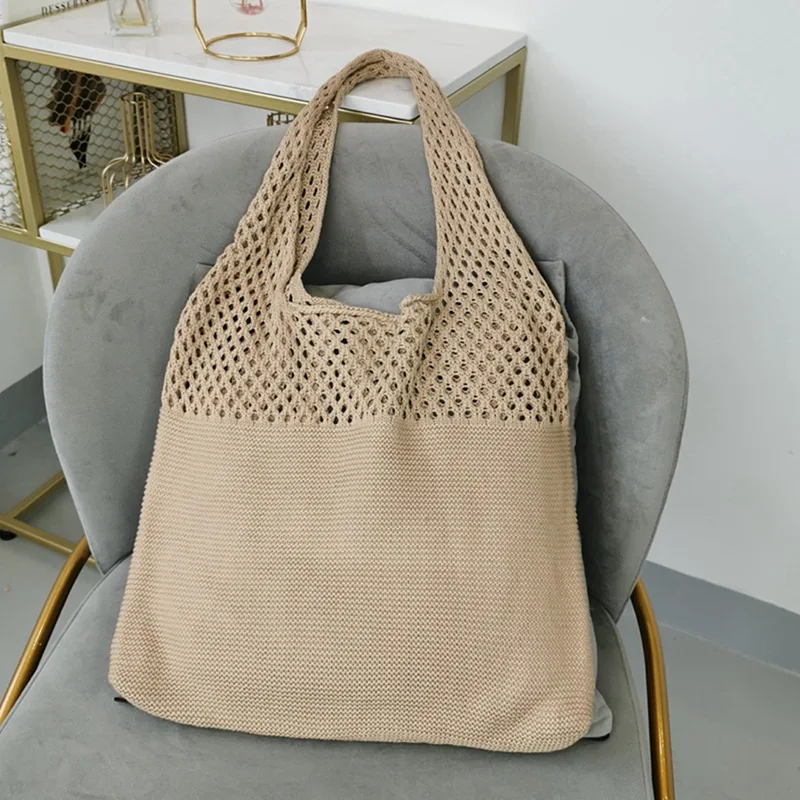 

IMone Female Korean Same Chic Fashion Vintage Hollowed Out New Portable Shoulder Bag Knitted Bag Woven Handbag