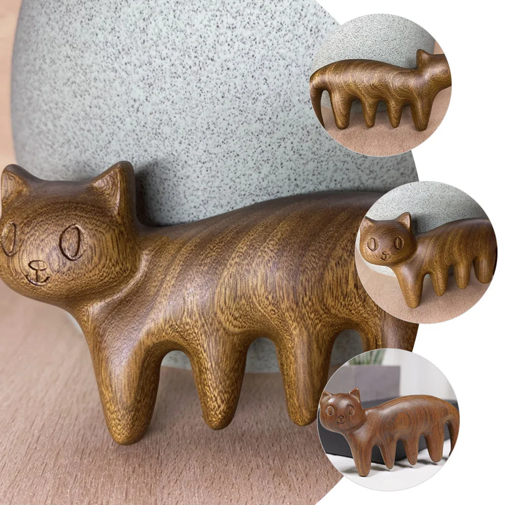 Grzebień do masażu z drzewa sandałowego Kitten Cute Cartoon Cat Wood Comb Head Therapy Full Body Universal Massager Scraping Tool