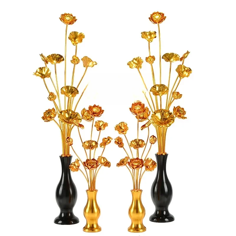 

XL Guanyin Vase Golden Flower Aluminum Flower Lotus Living Room Home Furnishing Buddha Front Simulation Flower Living Room Home