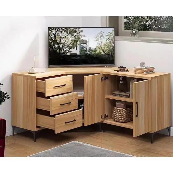 Corner TV cabinet, small apartment, corner bedside table, bedroom, living room, teak color