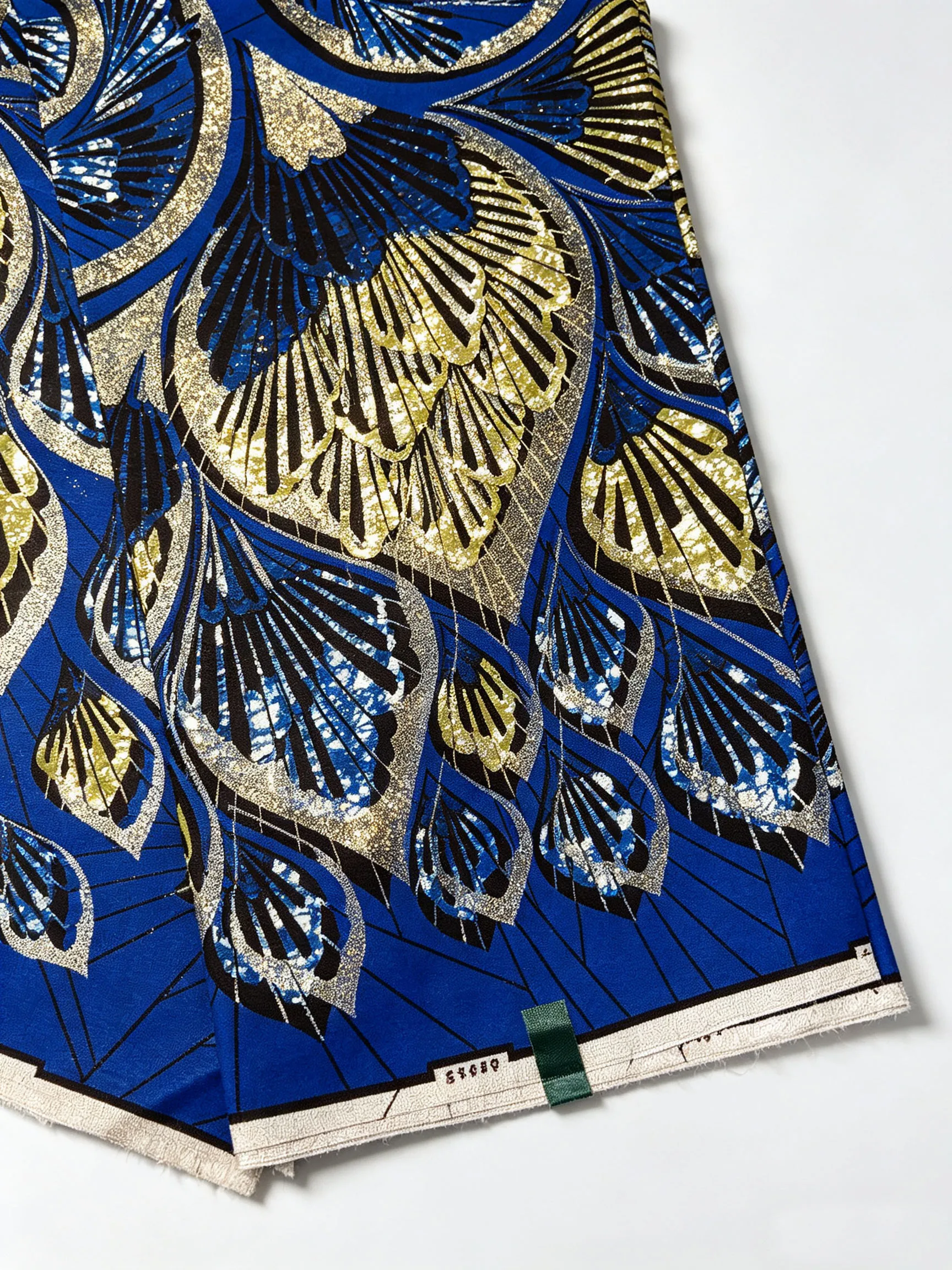 Royal Blue African Ankara Wax Fabric Gold Glitter Peacock Feather Print 6Yards Cotton Batik Cloth For Women Dress Sewing Pagne view 5