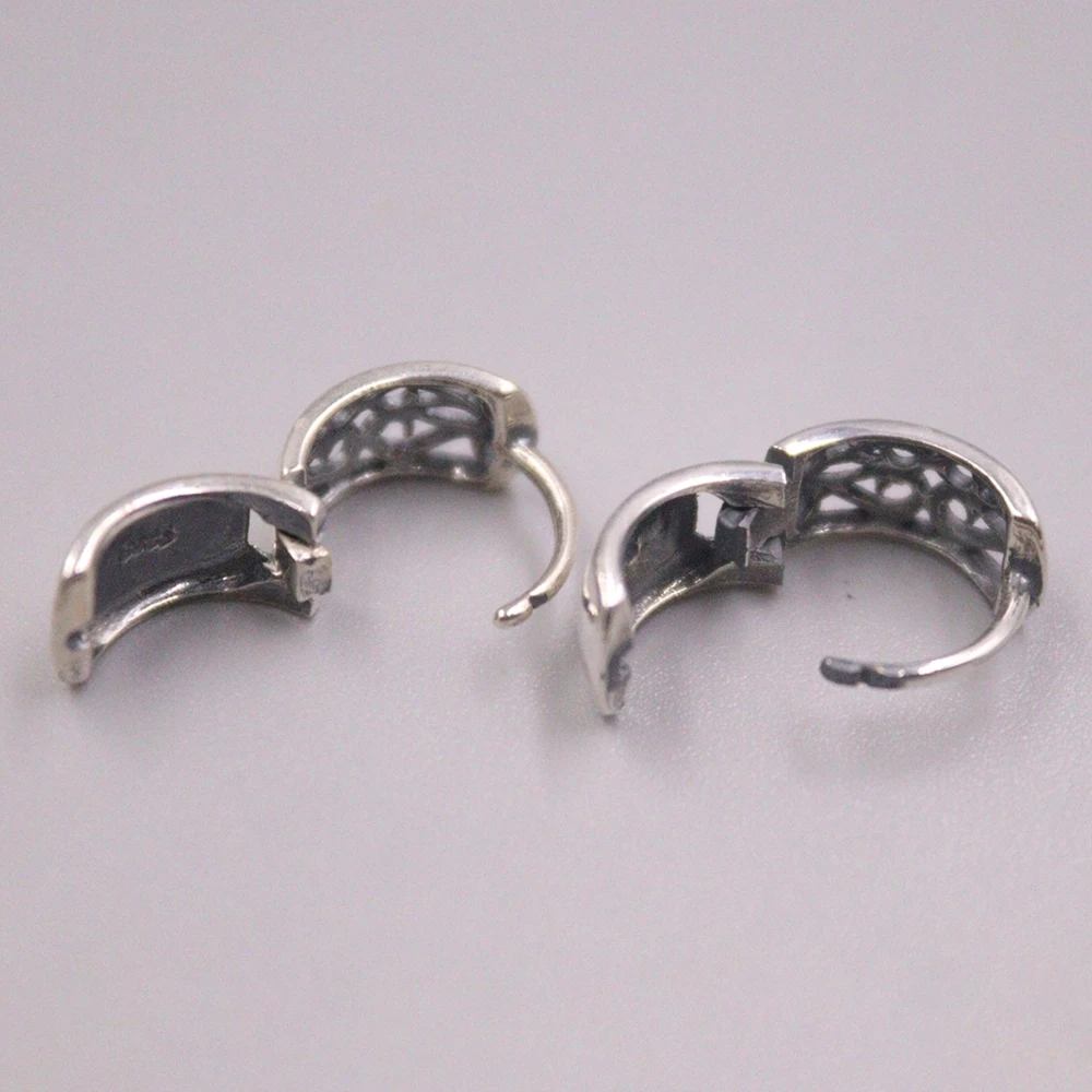 Real Solid 925 Sterling Silver Hoop Women Lucky Hollow Solid Earrings