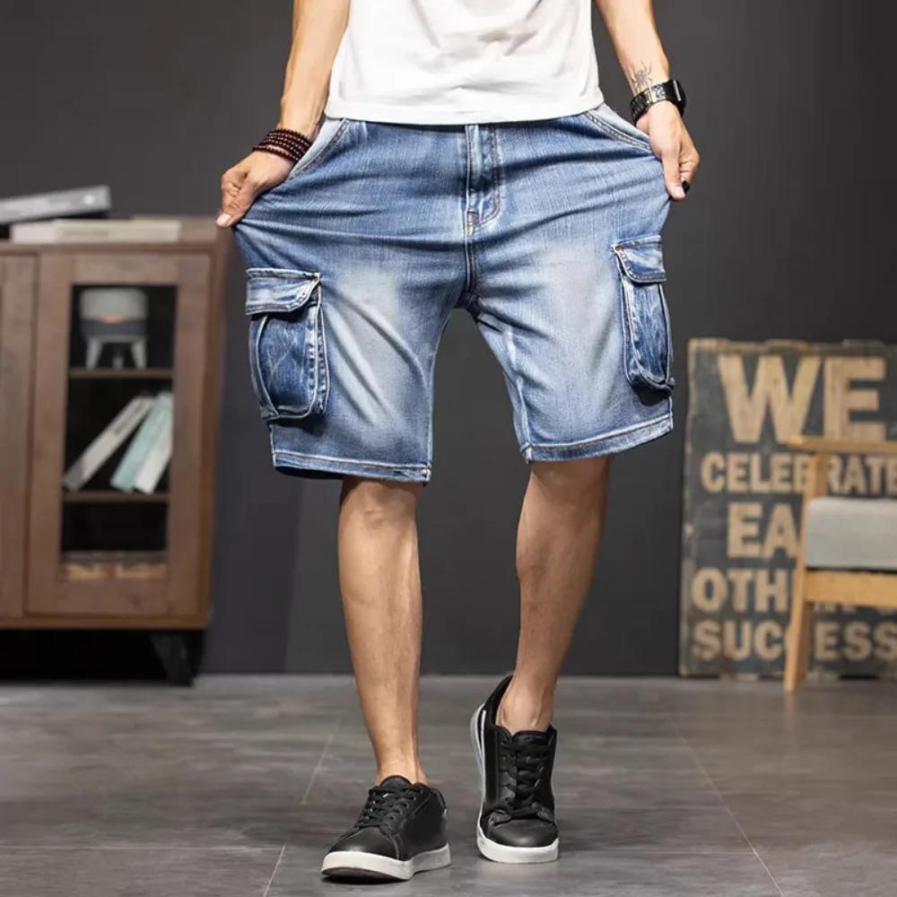 Invisible Open Crotch Outdoor Sex Multi Pocket Cargo Pants Jean Shorts Summer Men\'s Casual Middle Trousers Fashion Streetwear