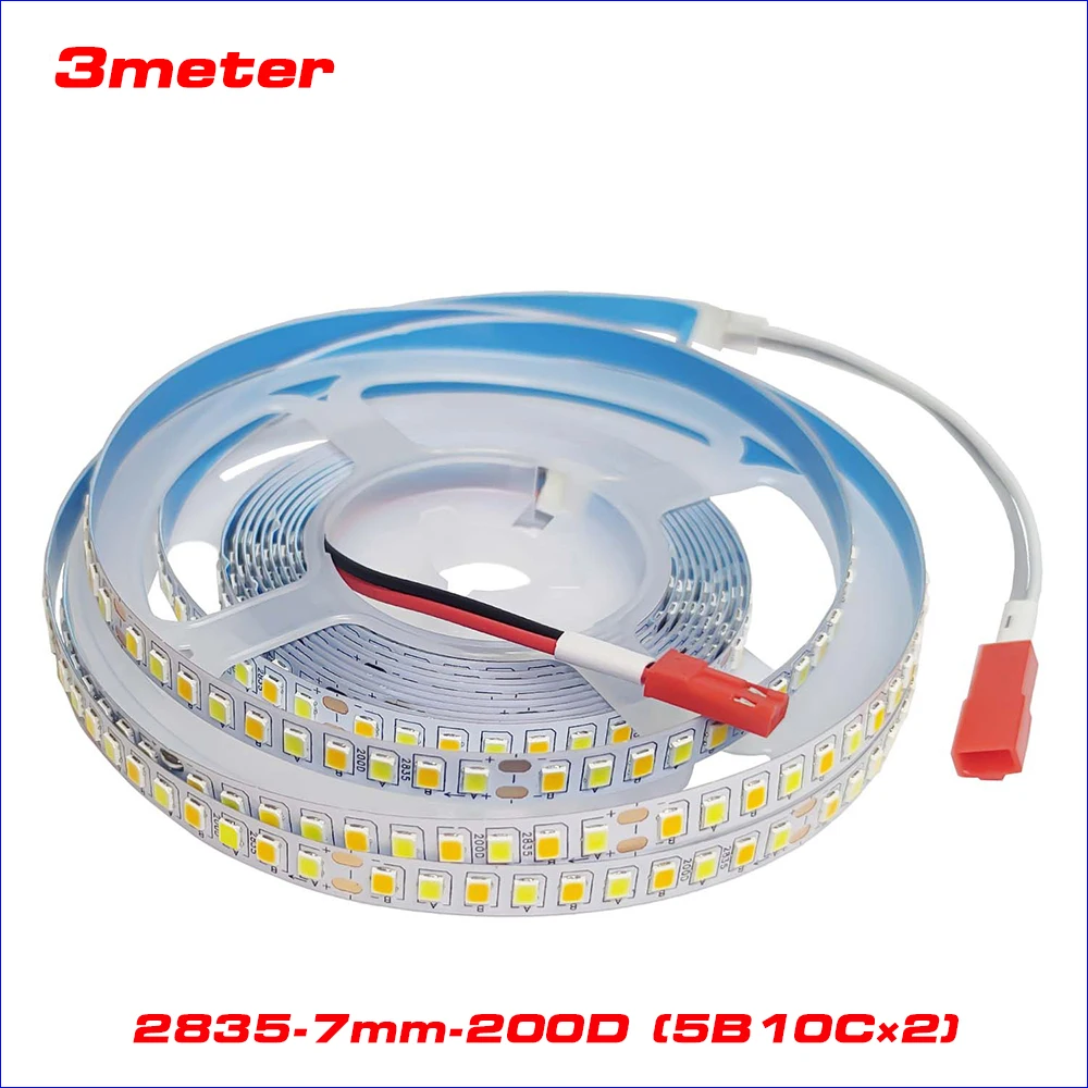 10pcs 3meters 2835 200D Dual Colors Conatant Current LED strip for repairing chandeliers, 3000K+6500K LED ribbon 60WX2/roll