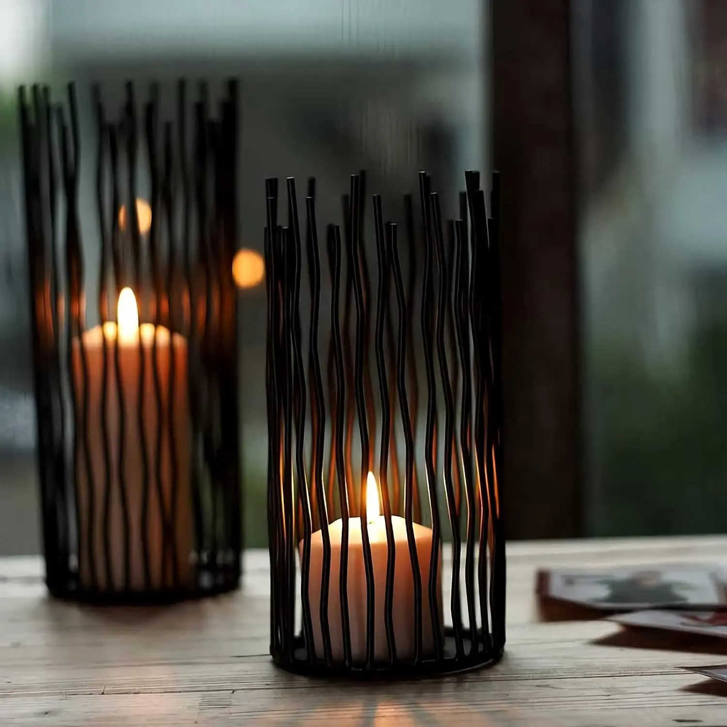 Set of 3 Wire Willow Candle Holder, Metal Black Pillar Candleholders for Table Canterpieces Candlestick Holders for Home Decor