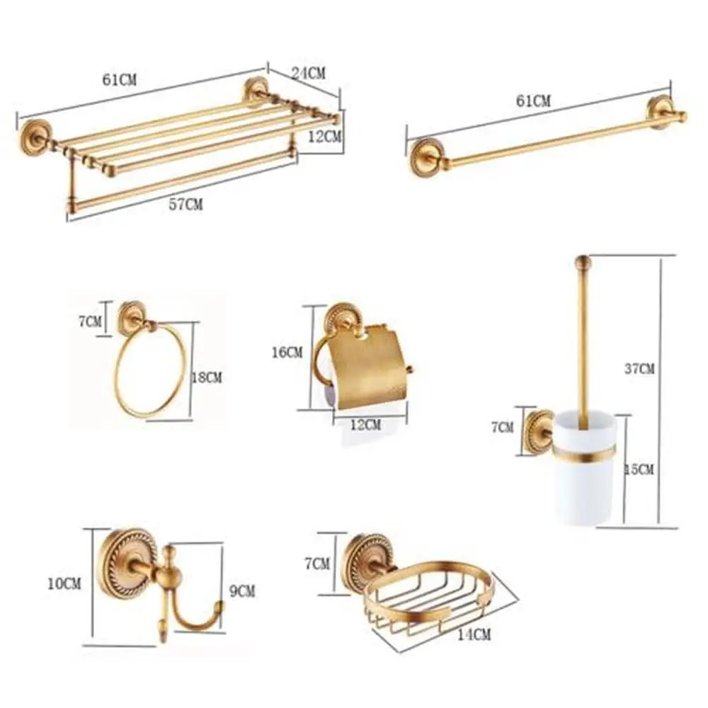 Gold Bathroom Accessories Set Towel Rack Toilet Paper Holder Soap Hook Copper Storage Bar Set