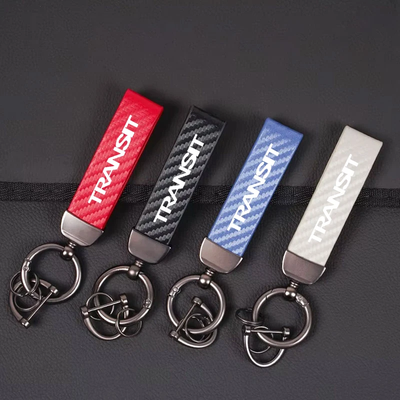 Car Styling Key Chain Carbon Leather Logo Keyring Key Holder for Ford Transit Custom MK6 V347 Connect V408 MK7 MK8 V363