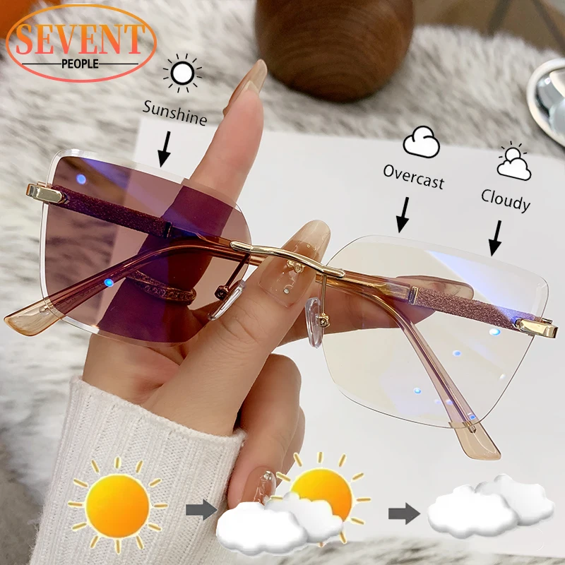 المتضخم مربع بدون شفة النظارات الشمسية اللونية النساء 2025 العلامة التجارية الفاخرة نظارات الكمبيوتر مكافحة الضوء الأزرق النظارات UV400 الظل #2
