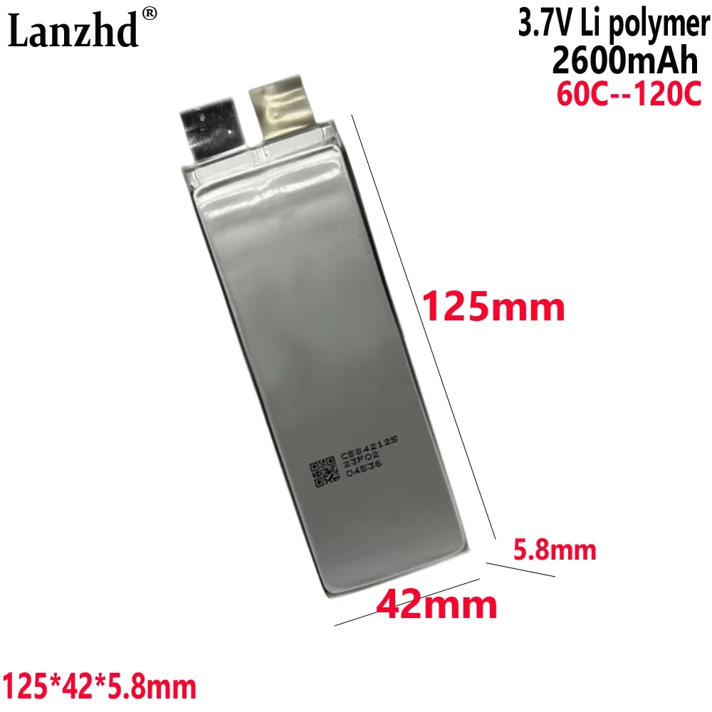 3.7V High Rate Li Battery 60C 120C for Model Aircraft Ship Starting Power Cells DIY Battery Pack 12V 24V 36V 5842125 2600mAh