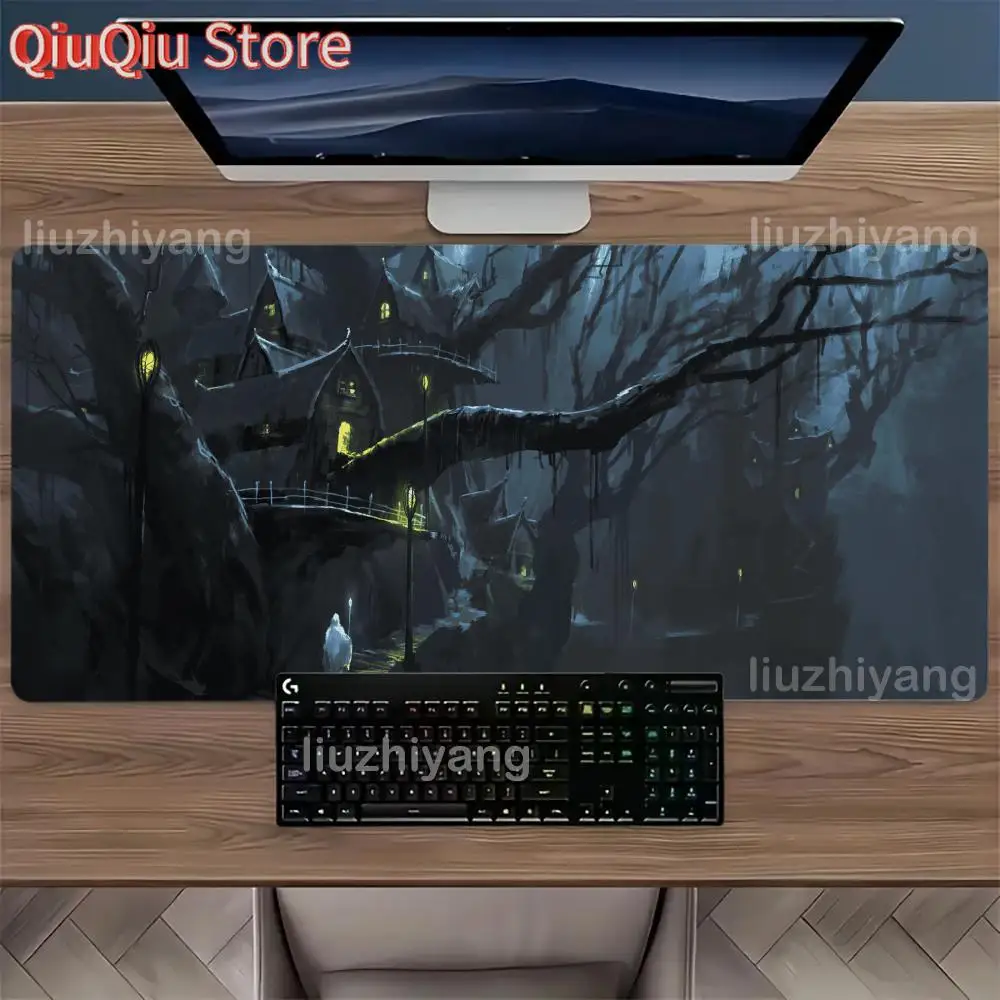 الظلام ماجيك الغابات ماوس الوسادة كبيرة الكمبيوتر مكتب لعبة الجدول حصيرة XXL المطاط المضادة للانزلاق مخيط حافة لوحة المفاتيح الحصير منصات مكتب طويلة #4