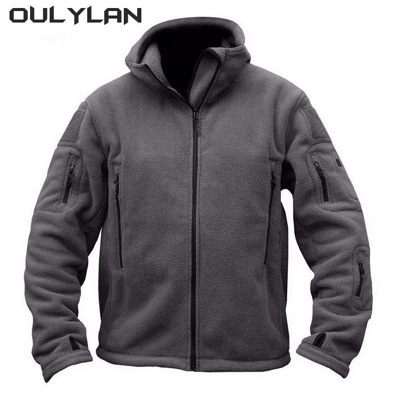 Oulylan Warm Fleece Tactical Jacket Mens Army Jackets Windbreaker Outdoor Work Jacket Hiking Hooded Coat Zipper Pocket Outwear