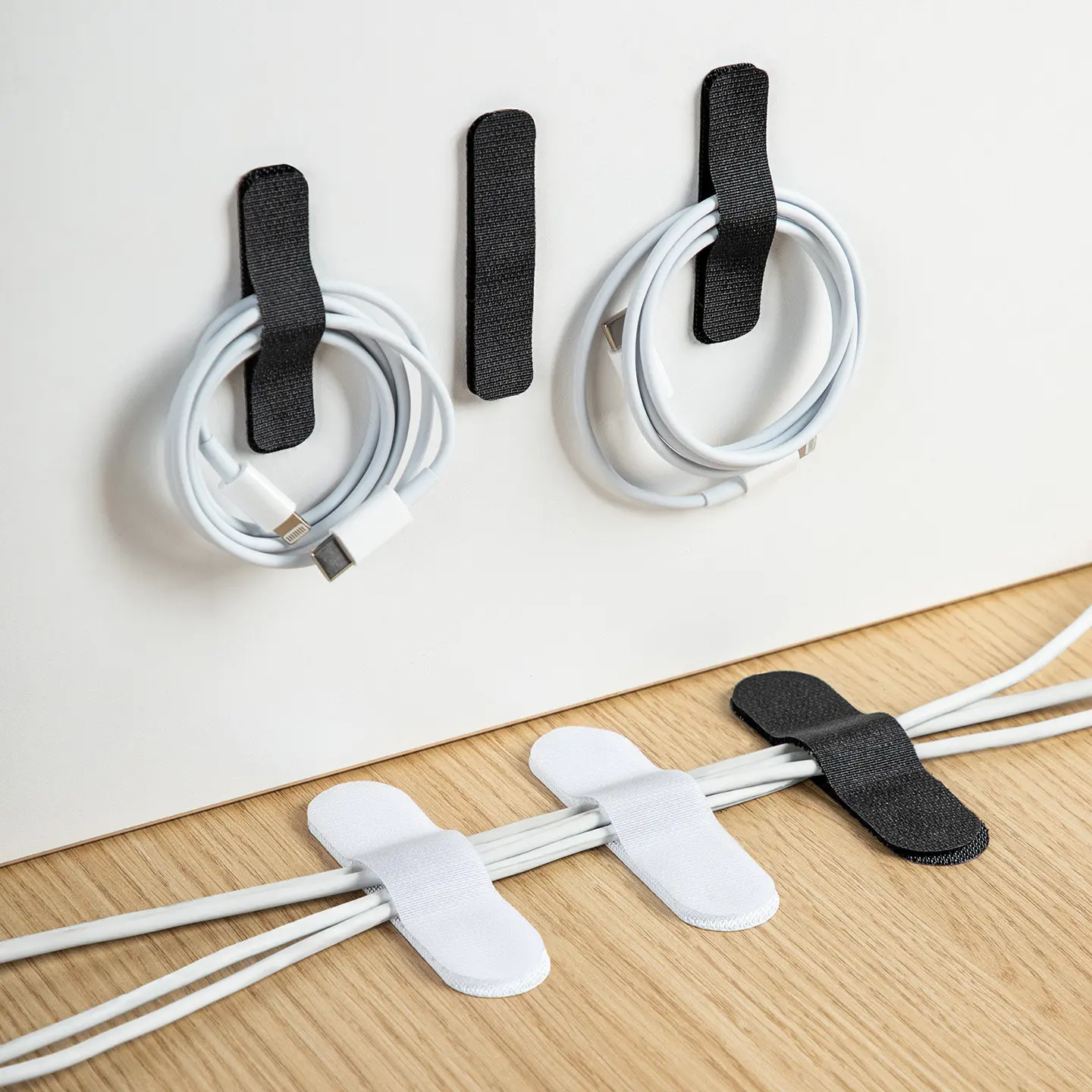 Data Cable Magic Tape Cable Organizer Wire Storage and Fixing Tool Desktop Computer Network Cable Routing Tool [Small/Large/Black/White 30 Pairs Pack]