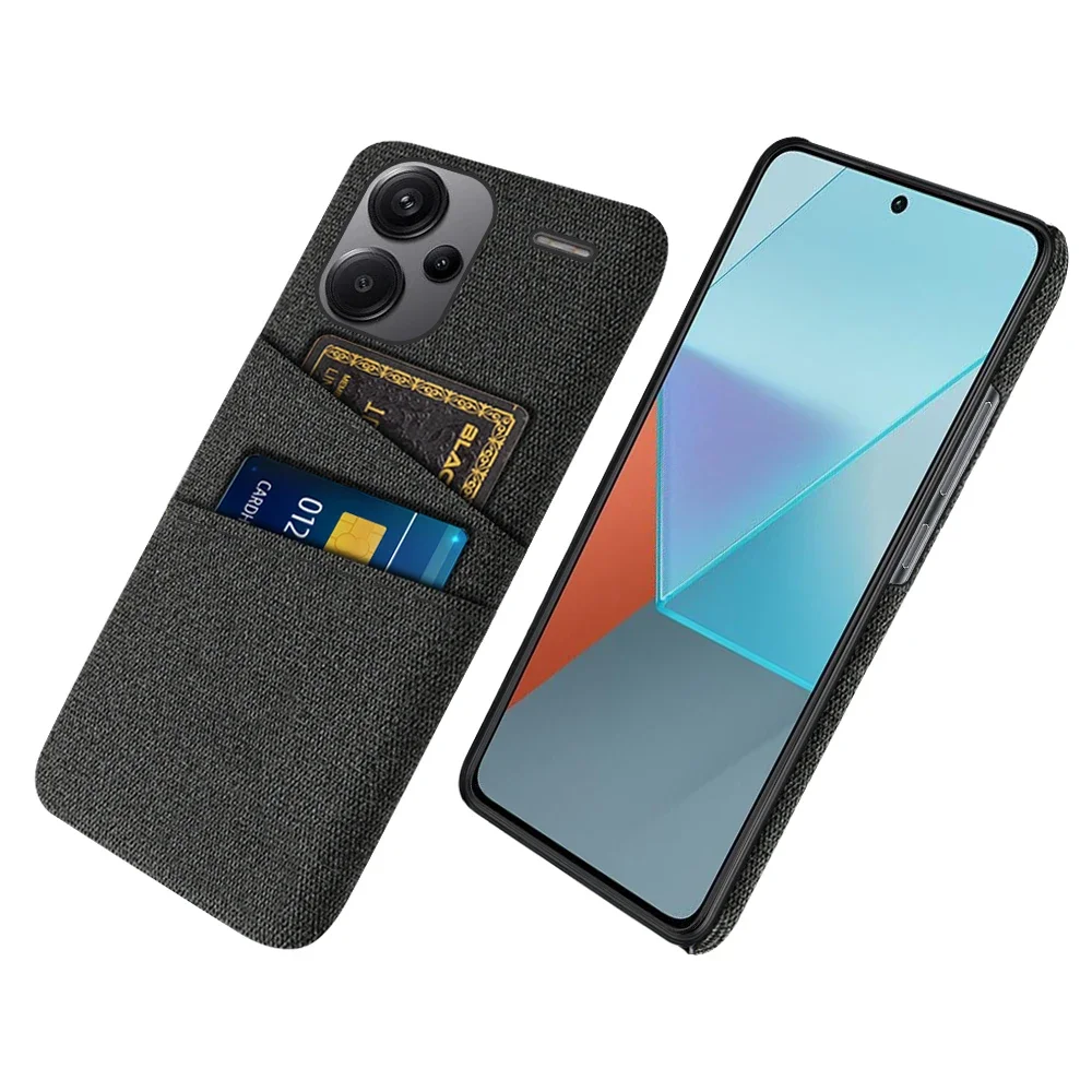 Luxury Fabric Dual Card Cover for Redmi Note 13 Pro Plus 5G, 23090RA98C, 23090RA98G, 23090RA98I Case